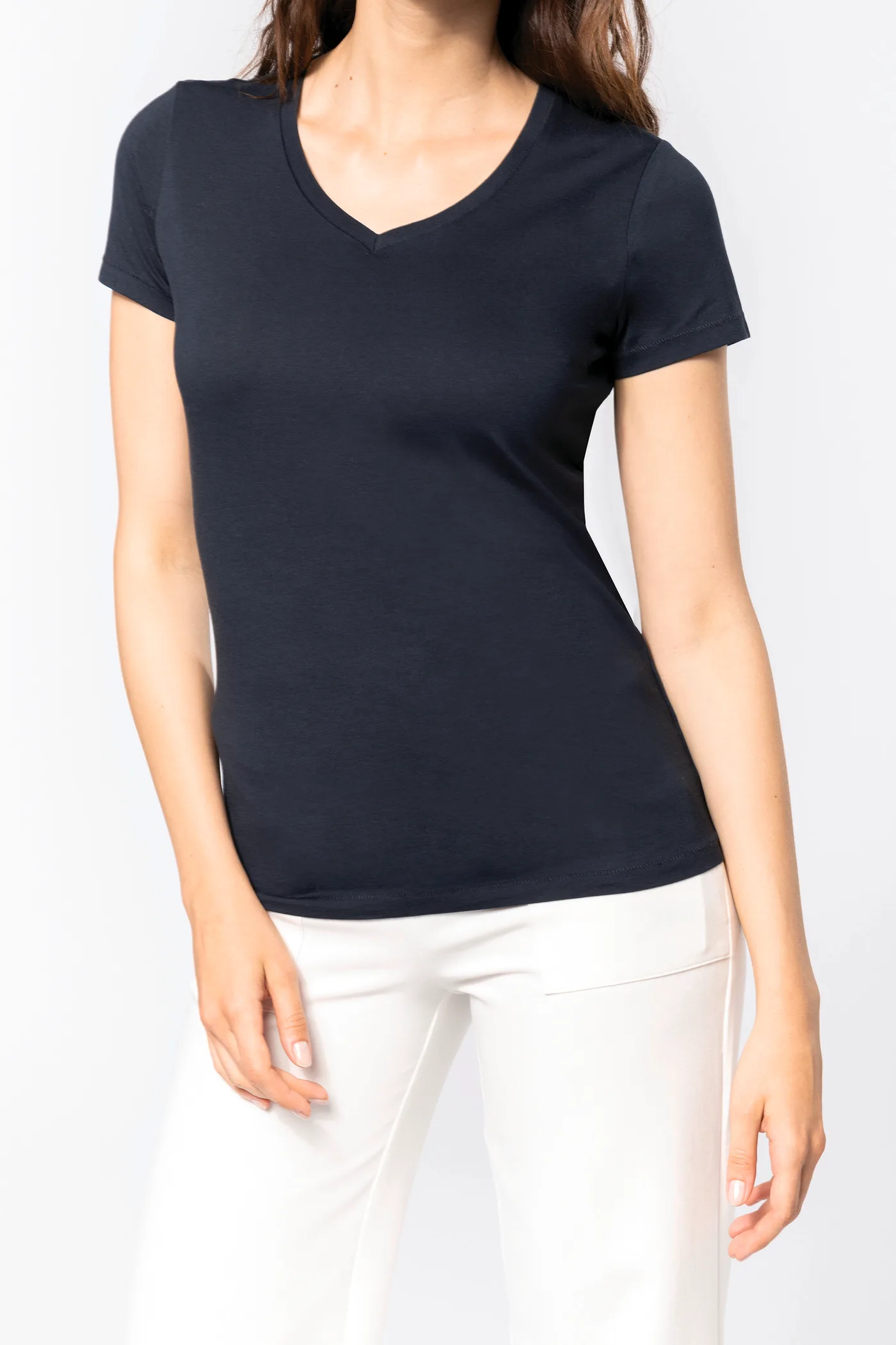 Damen-T-Shirt Supima® mit V-Ausschnitt und kurzen Ärmeln