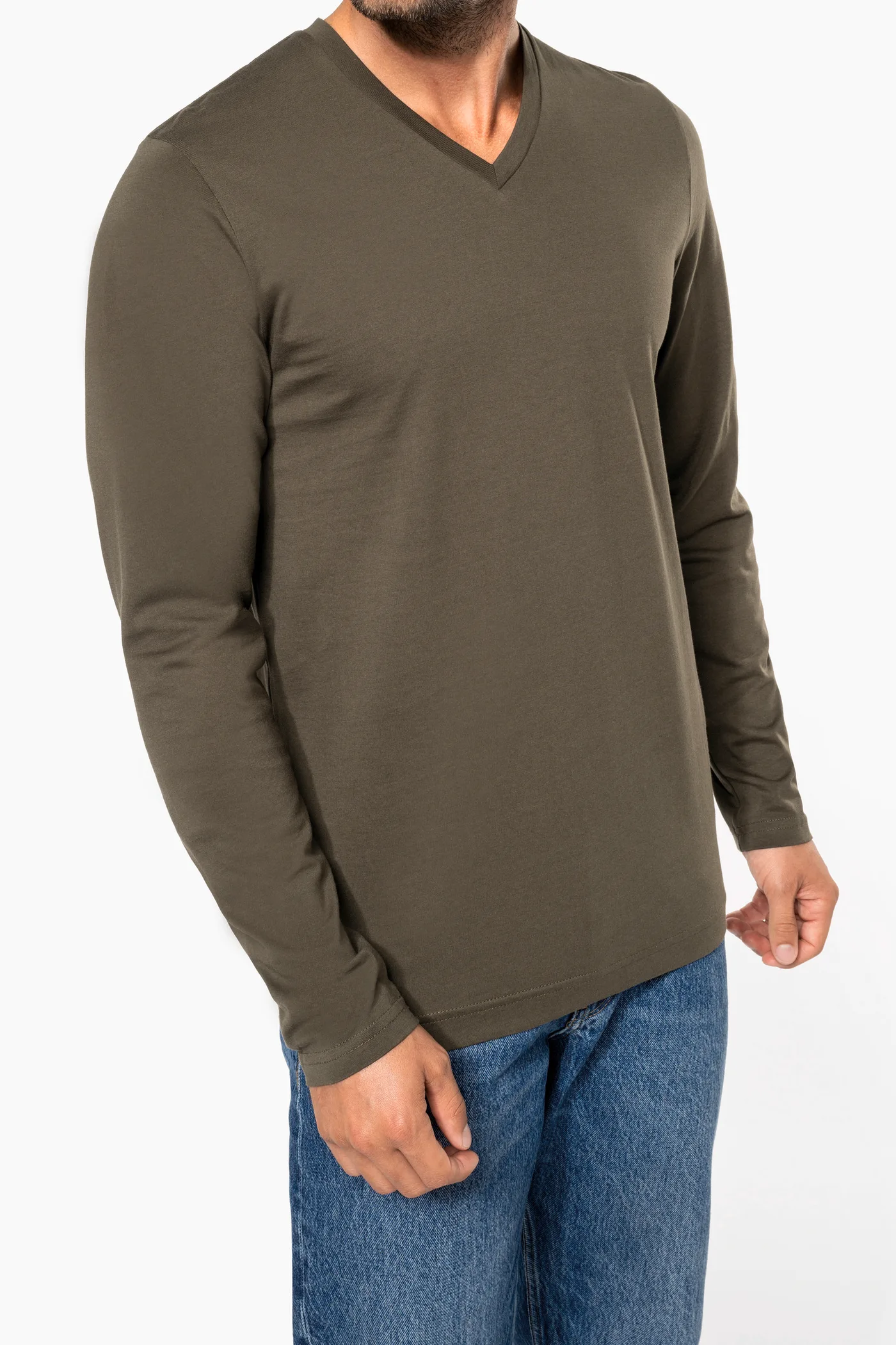 Herren Langarm-T-Shirt V-Ausschnitt