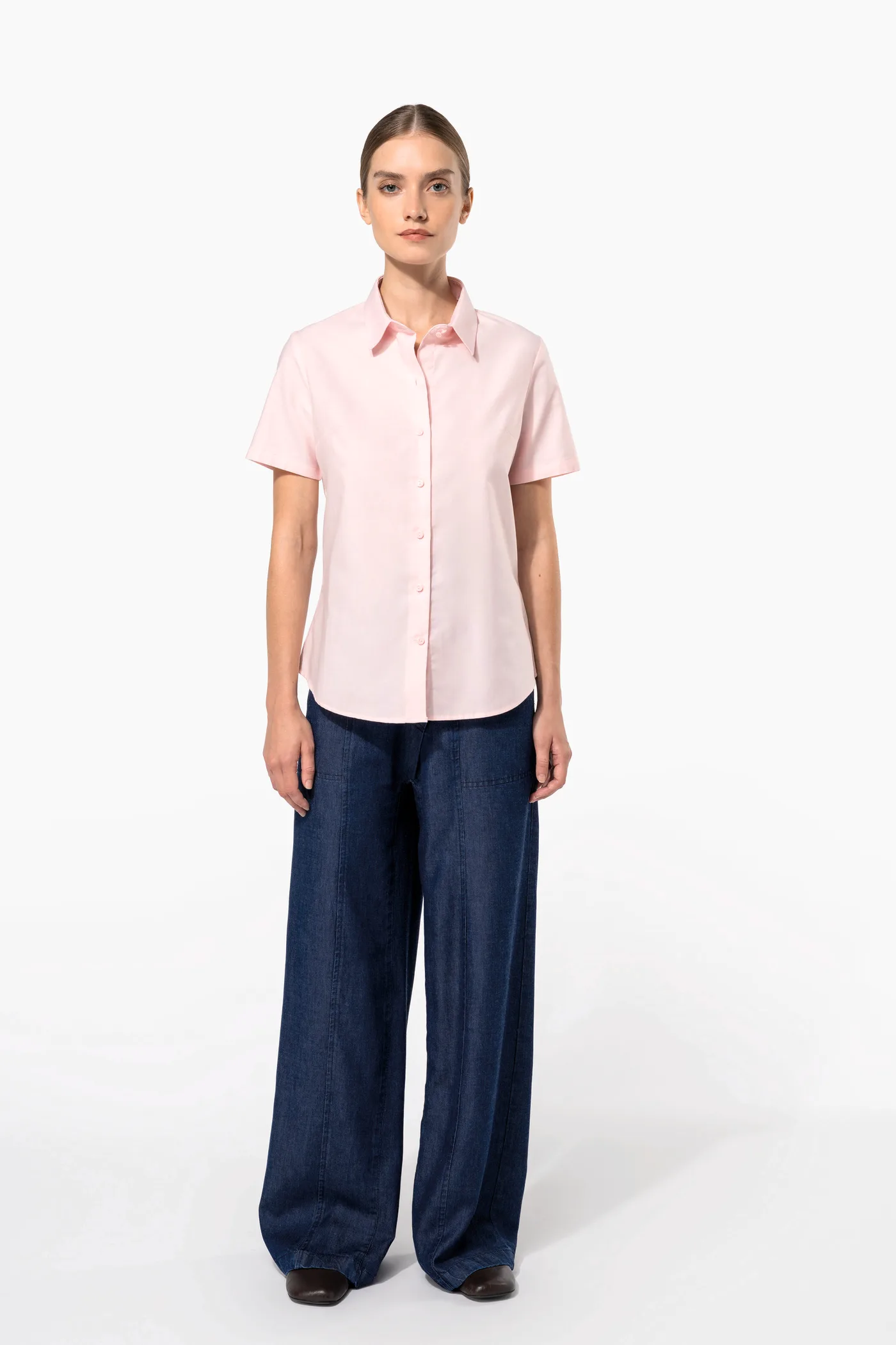 Damen Oxford Kurzarmbluse