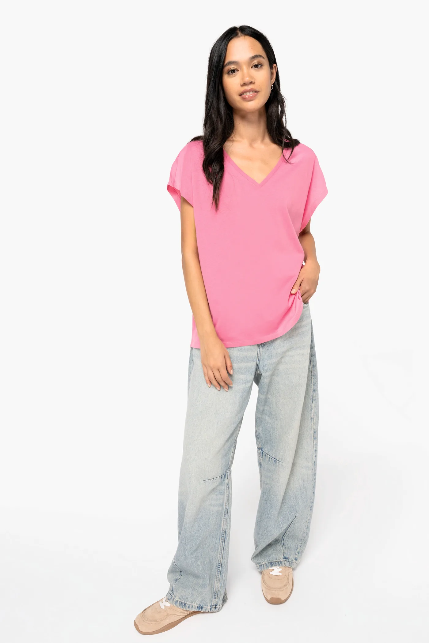 Umweltfreundliches Loose Damen-T-Shirt mit V-Ausschnitt