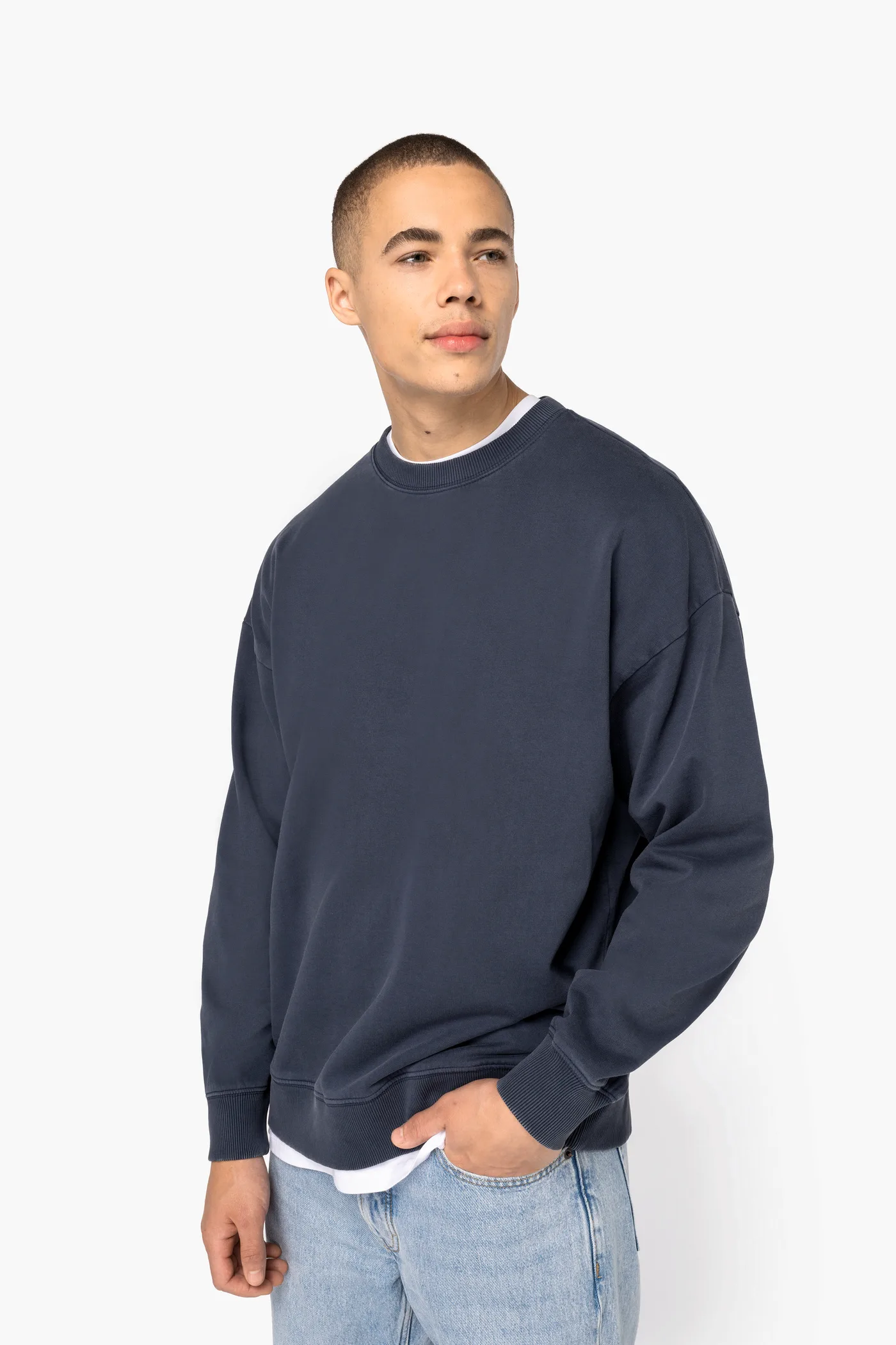 Ausgewaschenes umweltfreundliches Oversize Unisex-Sweatshirt mit Rundhalsausschnitt