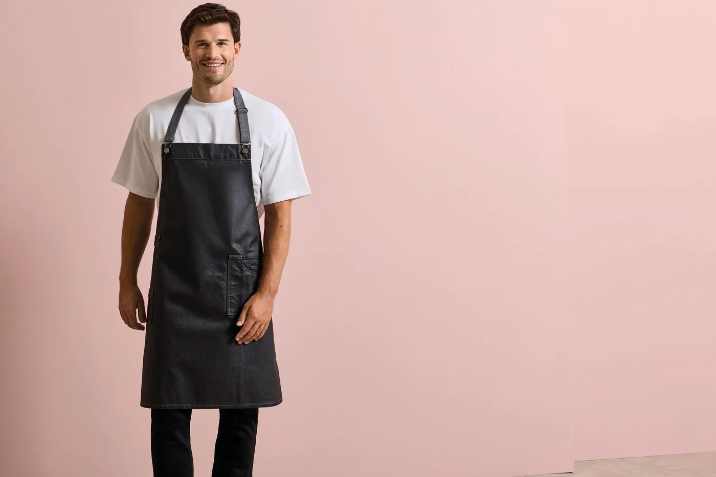 District - Waxed look denim bib apron