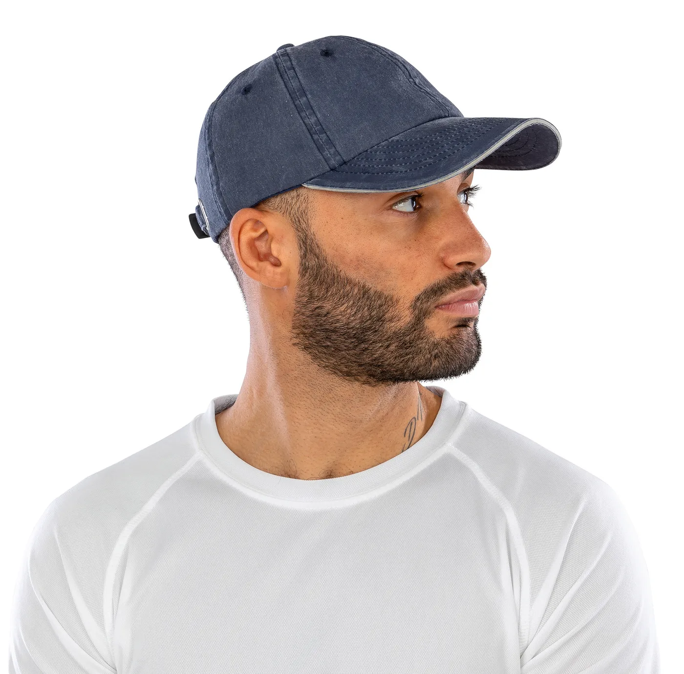 Casquette coton fine ligne lavé avec visière sandwich