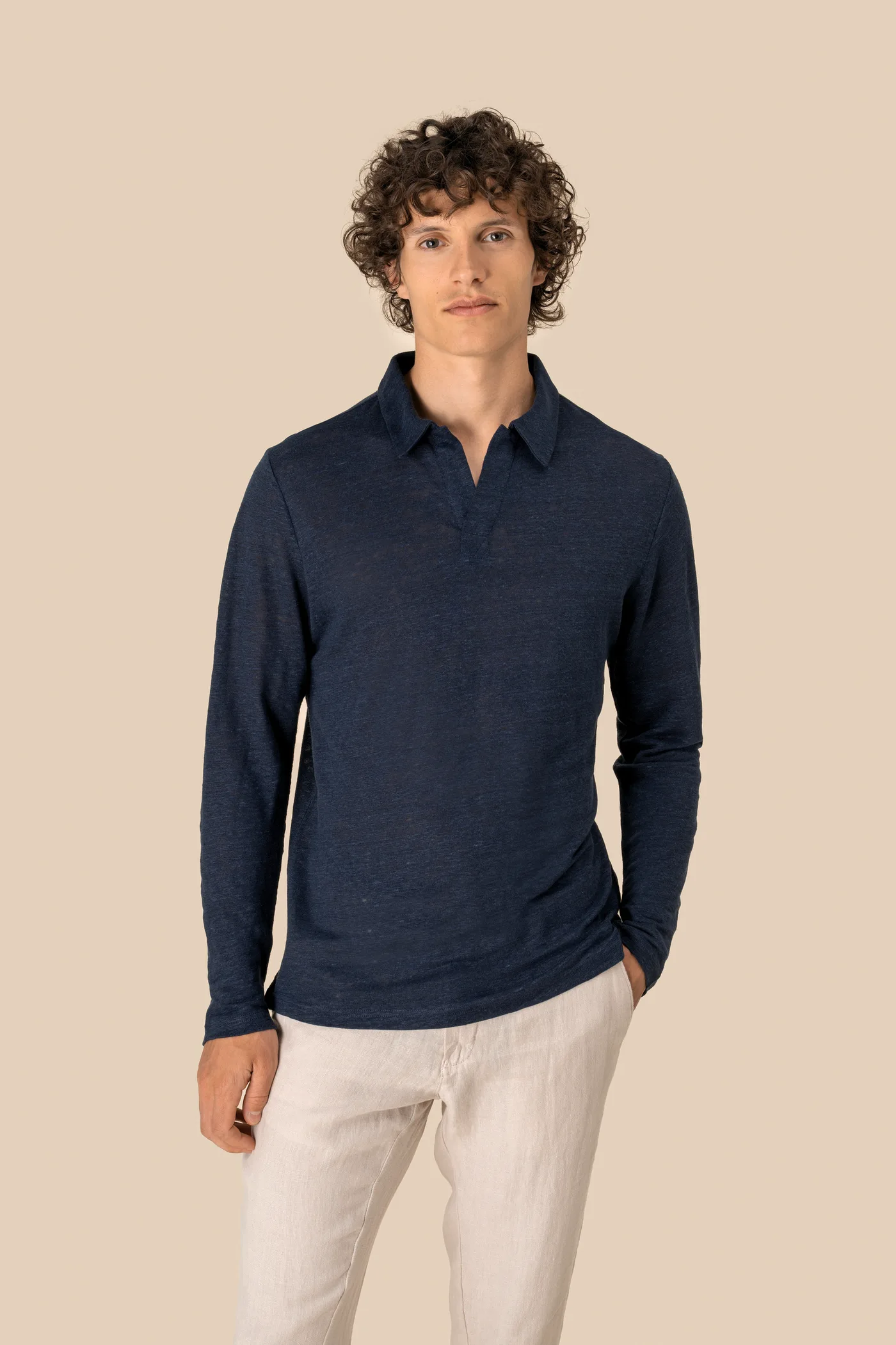 Polo manches longues en lin homme