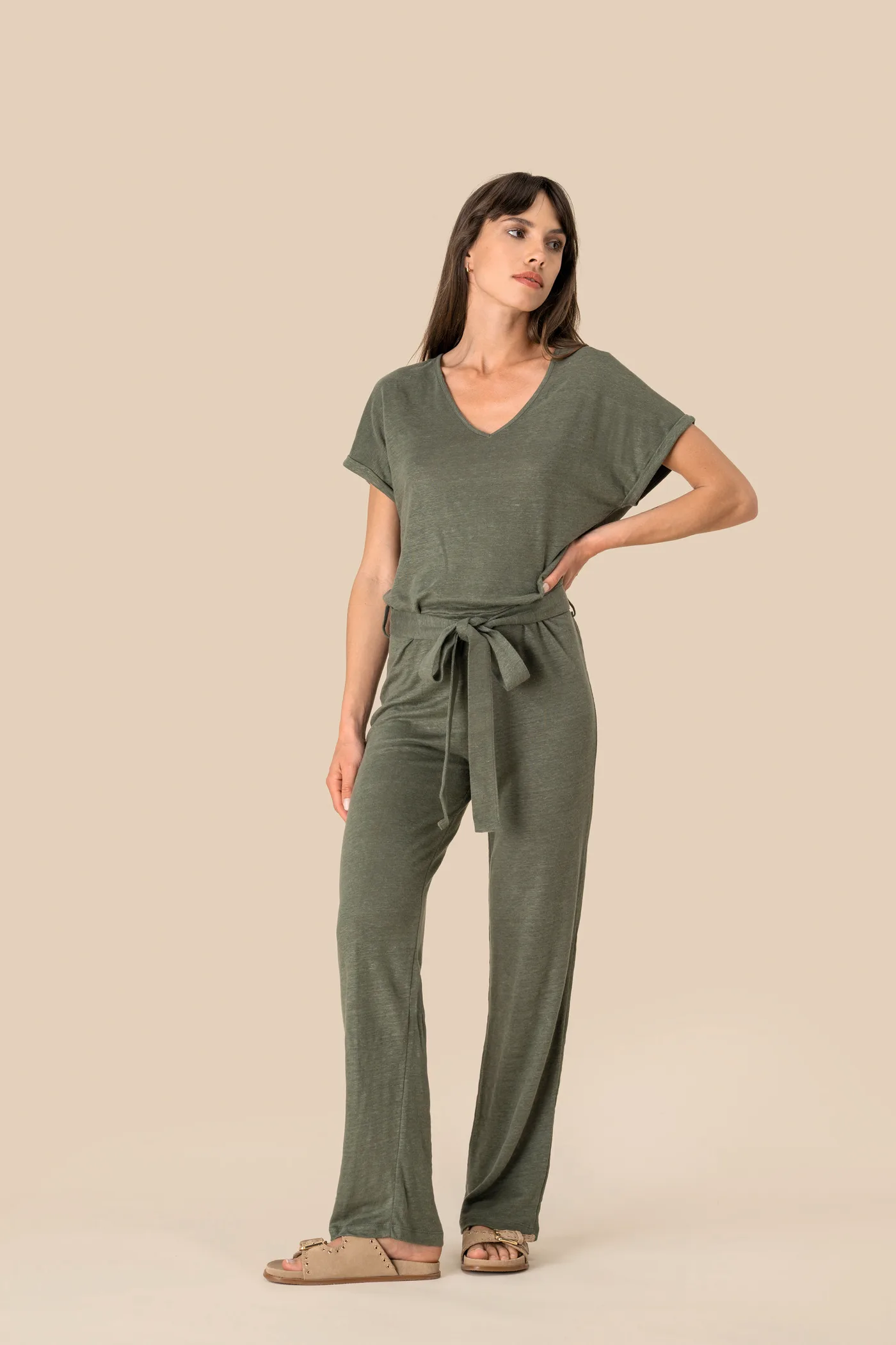Overall aus Leinenstrickstoff mit kurzen Ärmeln für Damen
