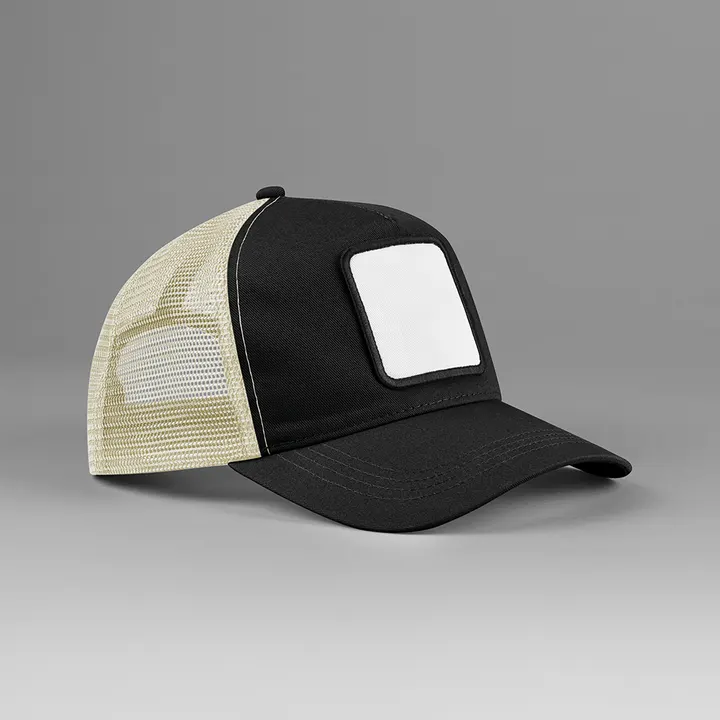 Casquette trucker 5 panneaux avec patch carré Black/Stone
