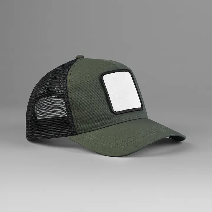 Casquette trucker 5 panneaux avec patch carré Olive Green/Black