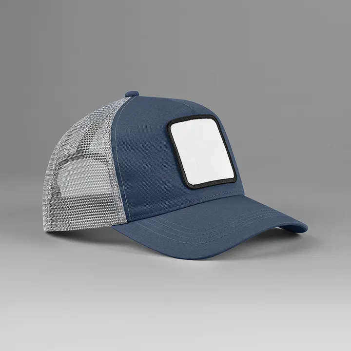 Casquette trucker 5 panneaux avec patch carré Slate Blue/Light Grey