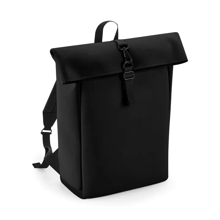 Sac à dos avec rabat roll-top en polyuréthane mat Black