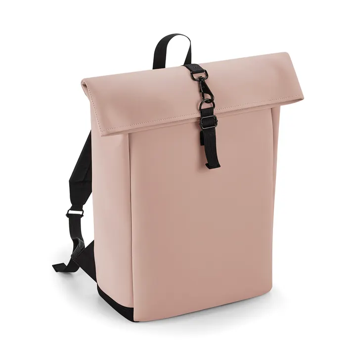 Sac à dos avec rabat roll-top en polyuréthane mat Nude Pink