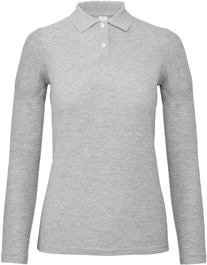 ID.001 Ladies' long-sleeved polo shirt Heather Grey