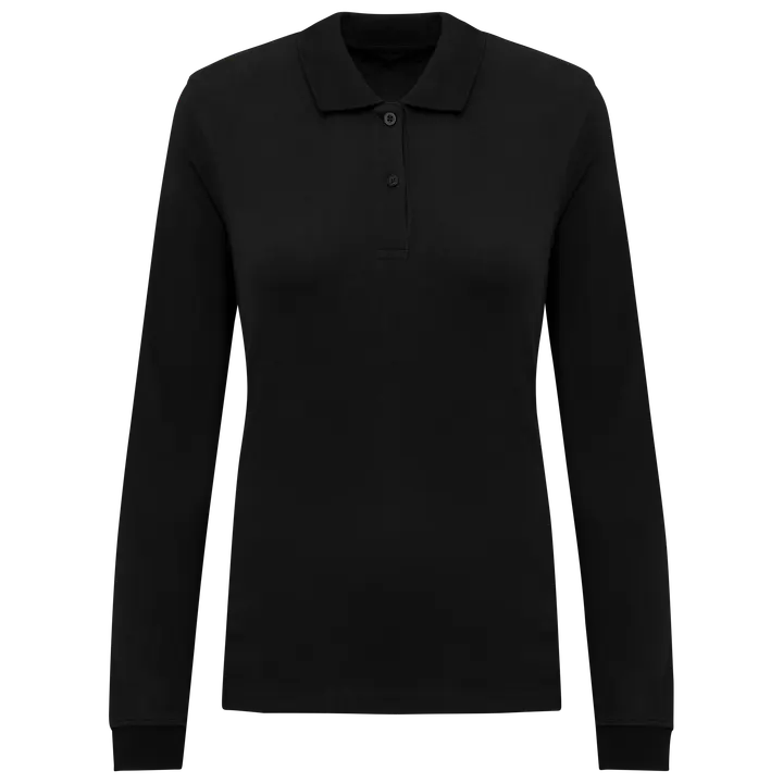 Damen Piqué-Polohemd lange Ärmel Bio180 Black