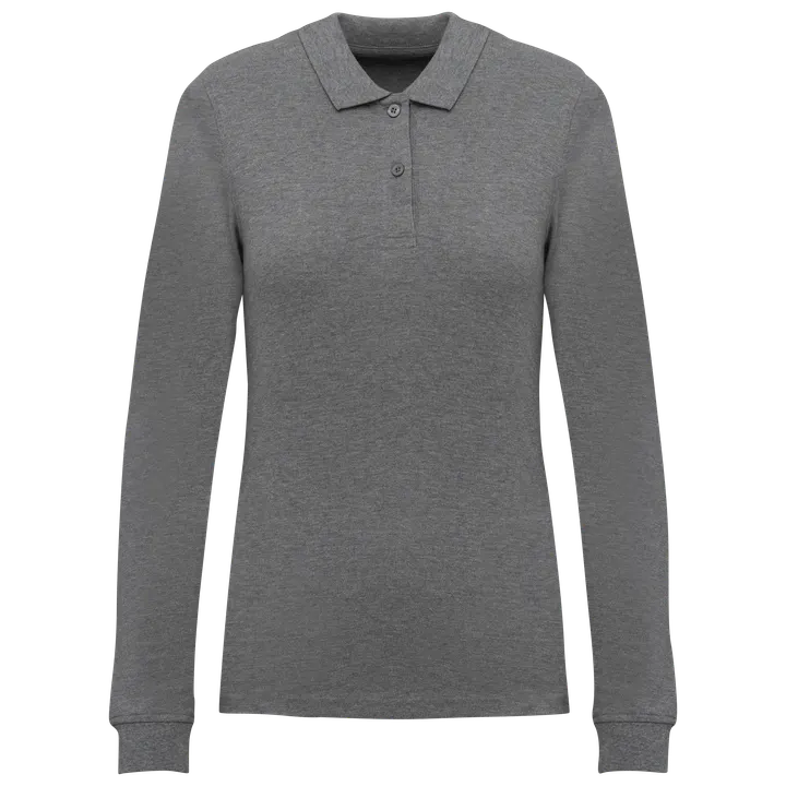 Damen Piqué-Polohemd lange Ärmel Bio180 Grey Heather