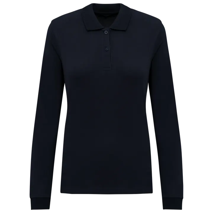 Damen Piqué-Polohemd lange Ärmel Bio180 Navy