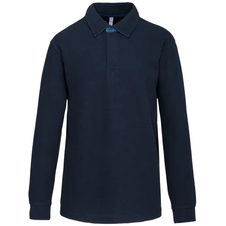 French rib > langarm-poloshirt Navy / Jean