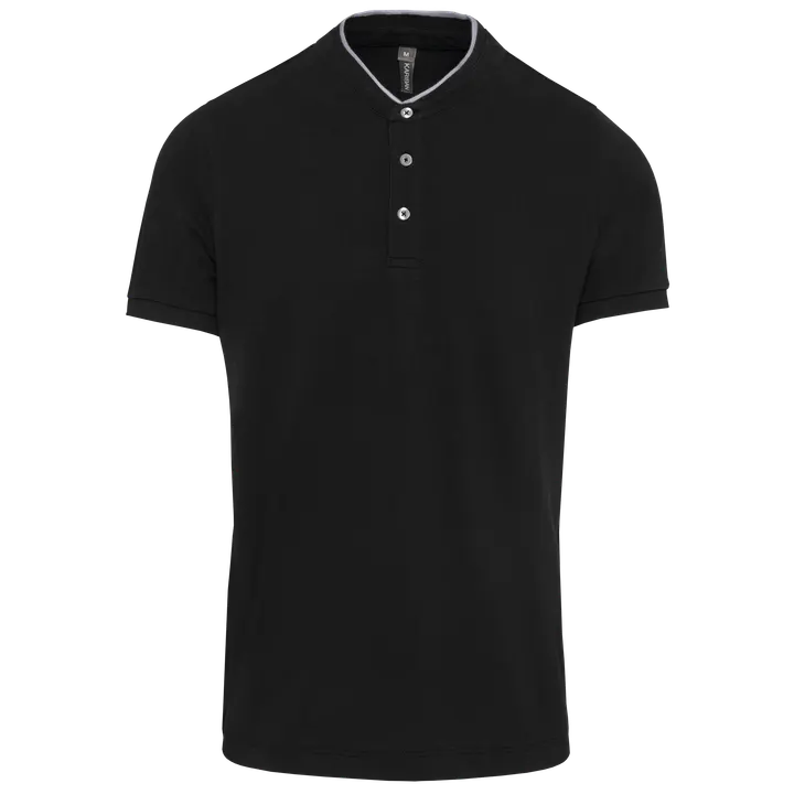 Kurzarm-Polohemd für Herren mit Maokragen Black / Oxford Grey