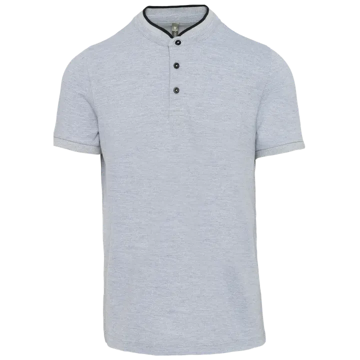 Kurzarm-Polohemd für Herren mit Maokragen Oxford Grey / Black