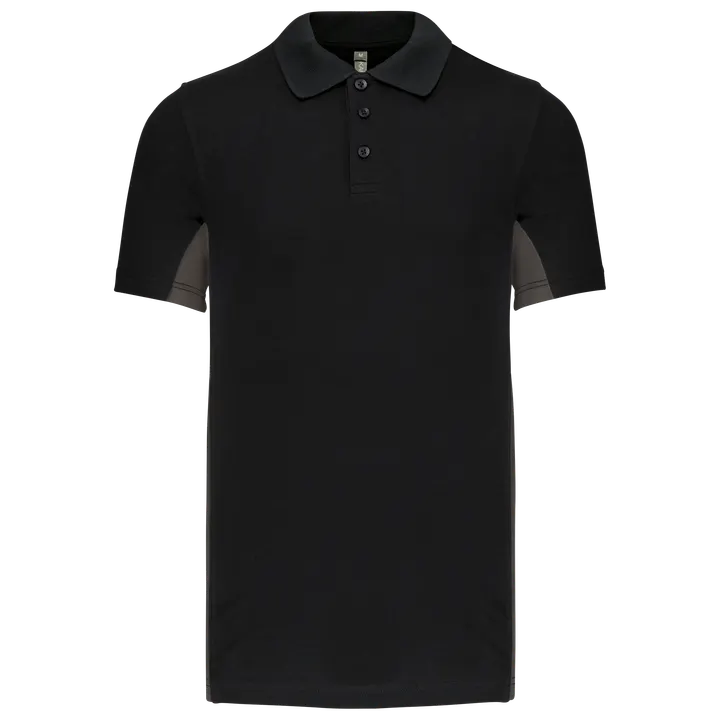 Zweifarbiges Kurzarm-Polohemd für Herren. Aus Baumwollpiqué Black / Dark Grey