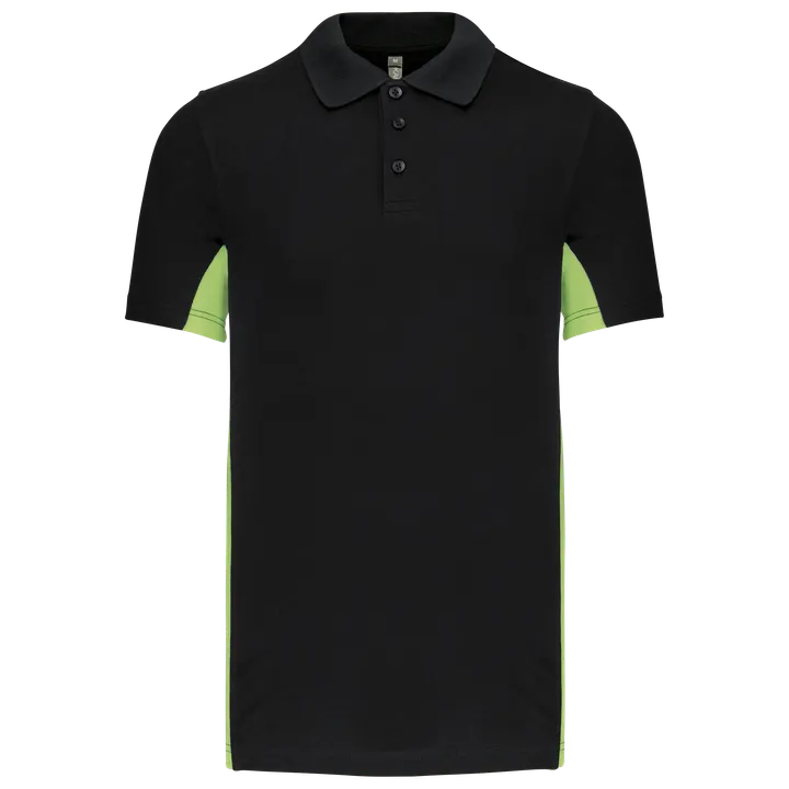 Zweifarbiges Kurzarm-Polohemd für Herren. Aus Baumwollpiqué Black / Lime