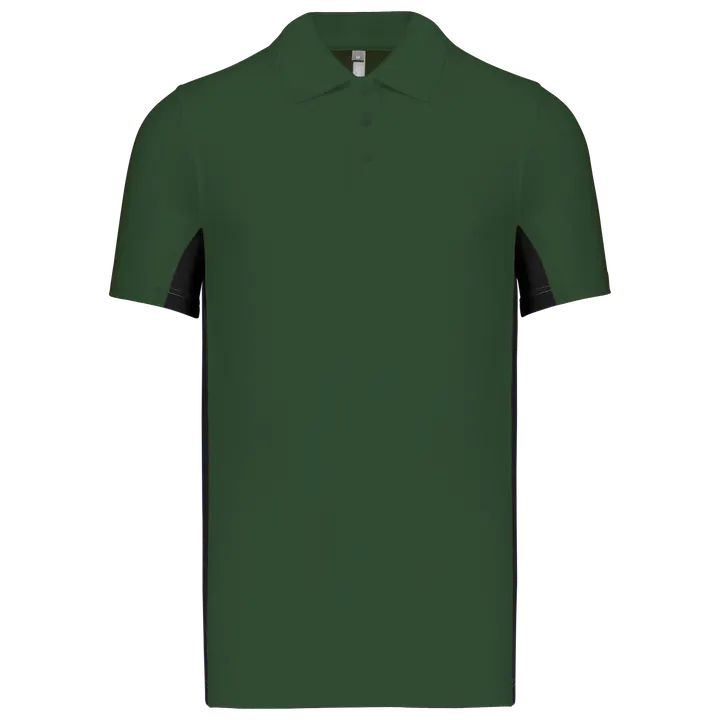 Zweifarbiges Kurzarm-Polohemd für Herren. Aus Baumwollpiqué Forest Green / Black