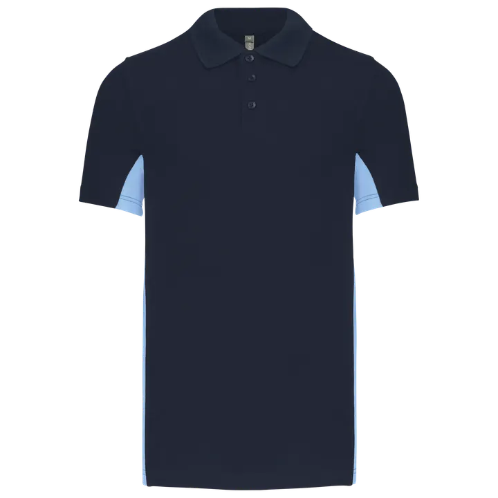 Zweifarbiges Kurzarm-Polohemd für Herren. Aus Baumwollpiqué Navy / Sky Blue