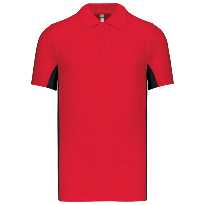 Zweifarbiges Kurzarm-Polohemd für Herren. Aus Baumwollpiqué Red / Black