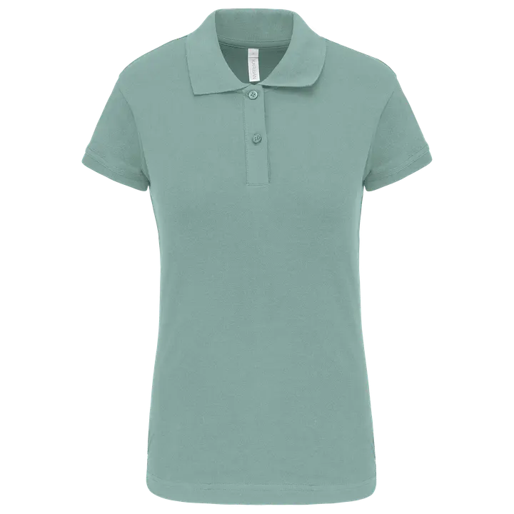 Kurzarm-Polohemd für Damen. Aus Baumwollpiqué Sage