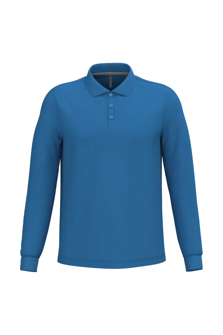 Herren Langarm Poloshirt Light Royal Blue