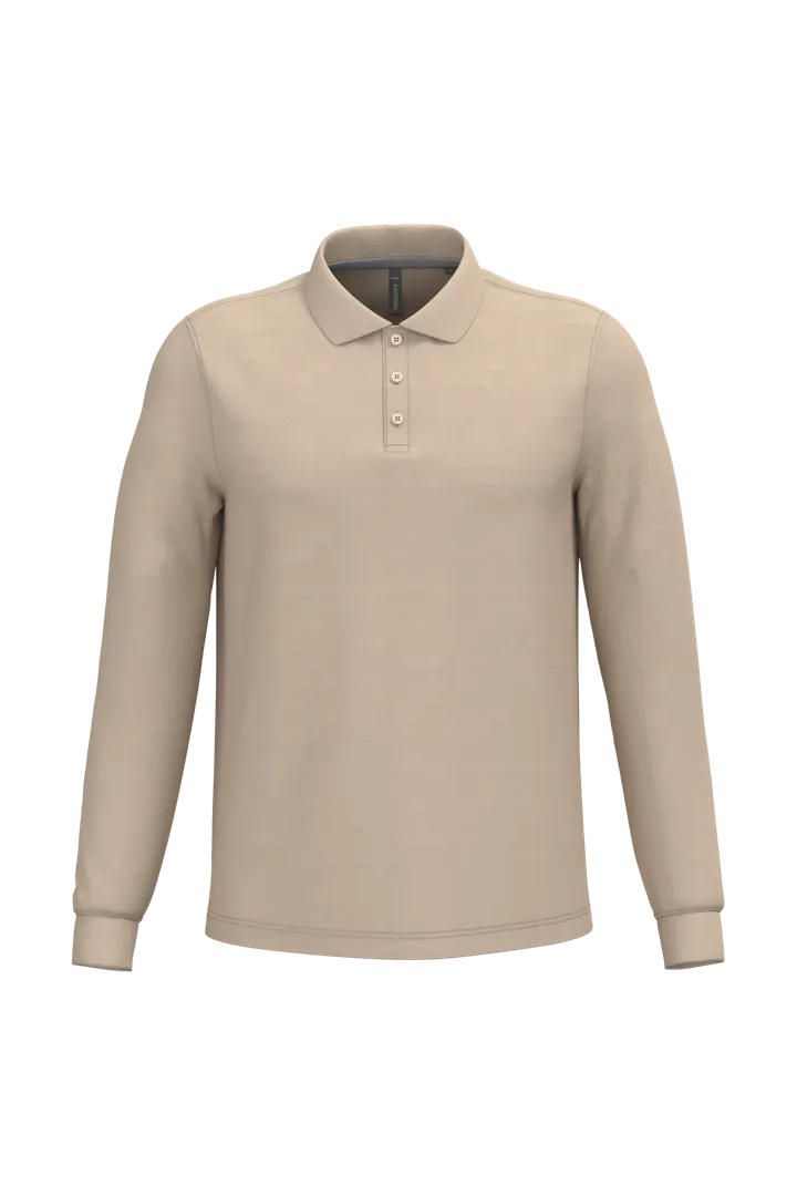 Herren Langarm Poloshirt Light Sand
