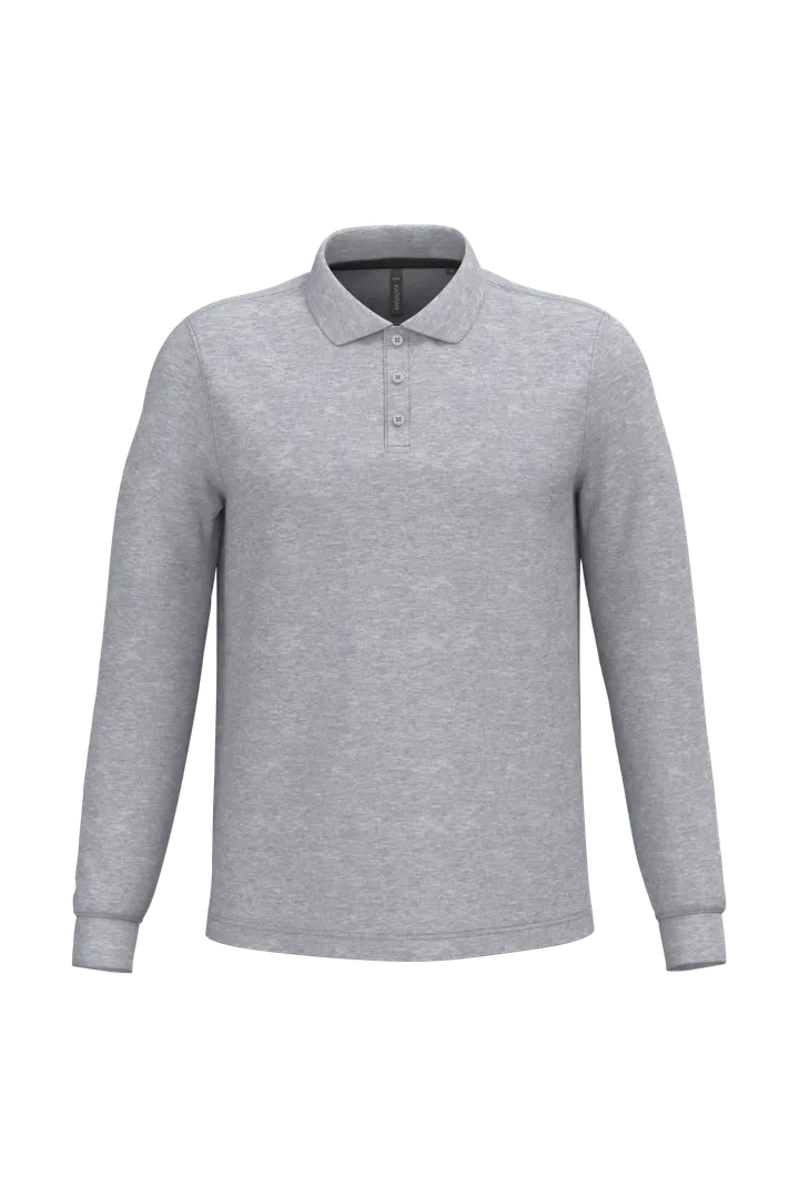 Herren Langarm Poloshirt Oxford Grey
