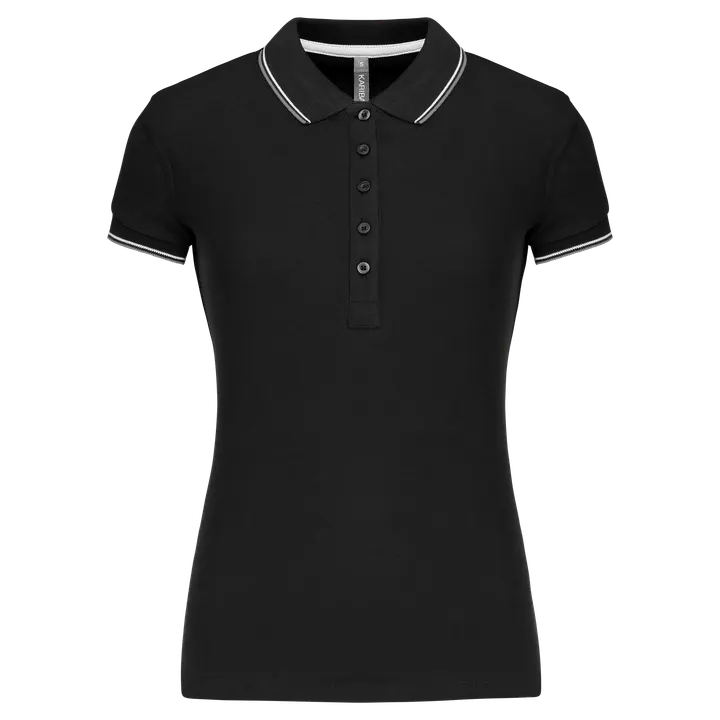Damen Piqué Poloshirt Kurzarm Black / Light Grey / White