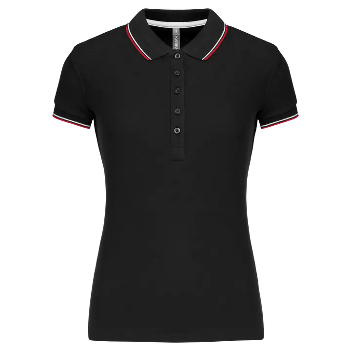 Damen Piqué Poloshirt Kurzarm Black / Red / White