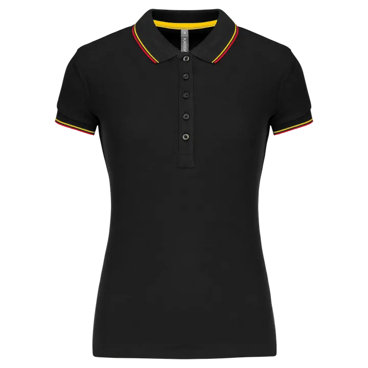 Damen Piqué Poloshirt Kurzarm Black / Red / Yellow