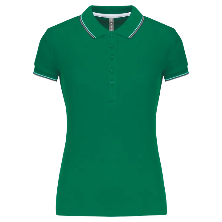 Damen Piqué Poloshirt Kurzarm Kelly green/Light grey/White