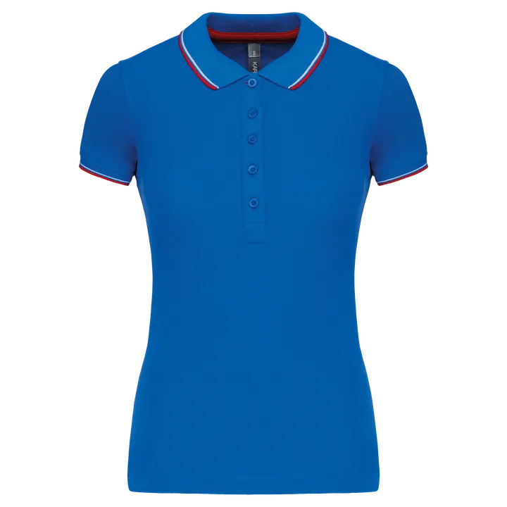 Damen Piqué Poloshirt Kurzarm Light Royal Blue / Red / White