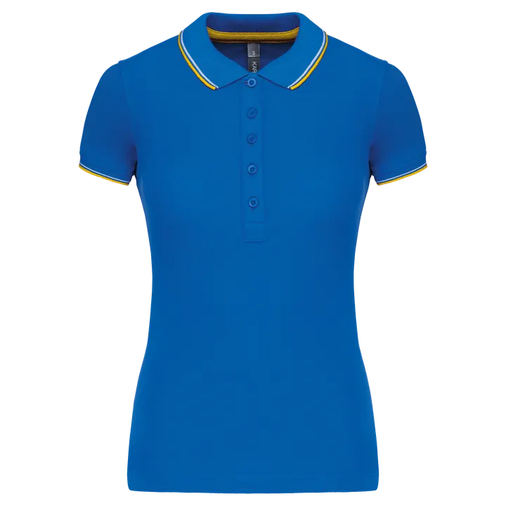 Damen Piqué Poloshirt Kurzarm Light royal blue/Yellow/White