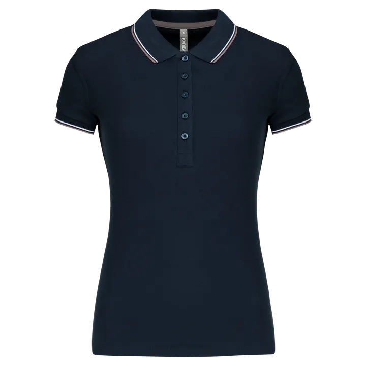 Damen Piqué Poloshirt Kurzarm Navy / Light Grey / White
