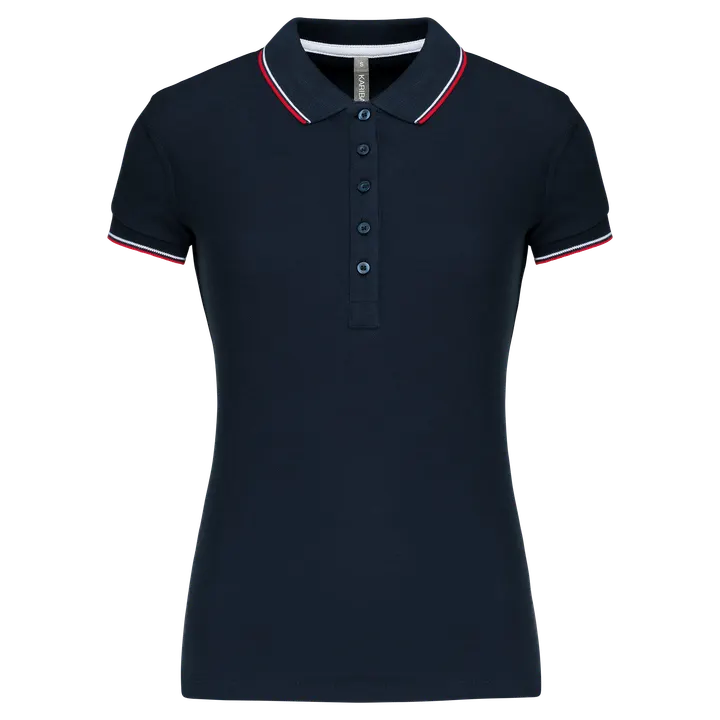 Damen Piqué Poloshirt Kurzarm Navy / Red / White