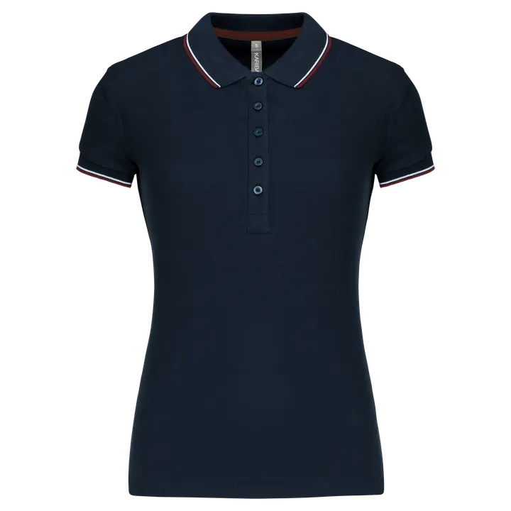 Damen Piqué Poloshirt Kurzarm Navy / Wine / White