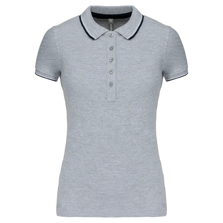 Damen Piqué Poloshirt Kurzarm Oxford Grey / Navy / White