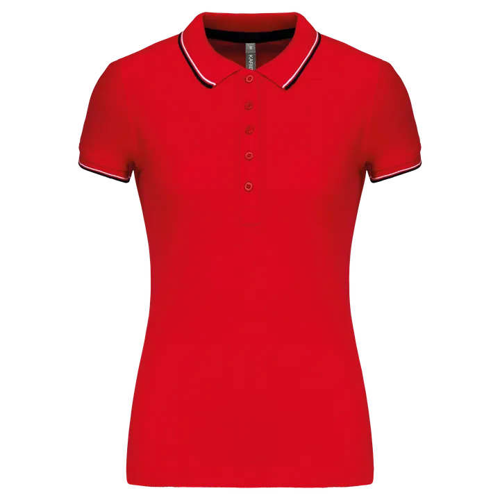 Damen Piqué Poloshirt Kurzarm Red / Navy / White