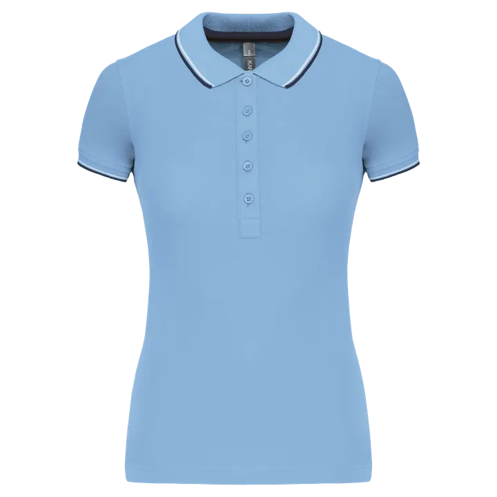 Damen Piqué Poloshirt Kurzarm Sky Blue / Navy / White