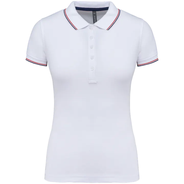 Damen Piqué Poloshirt Kurzarm White / Navy / Red