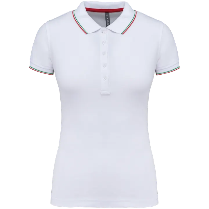 Damen Piqué Poloshirt Kurzarm White / Red / Green