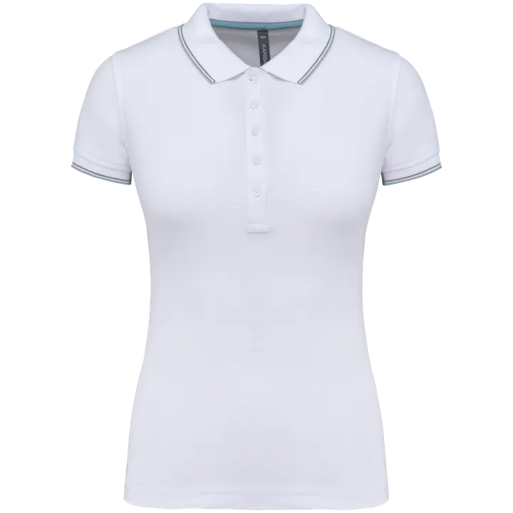 Damen Piqué Poloshirt Kurzarm White / Sky Blue / Light Grey