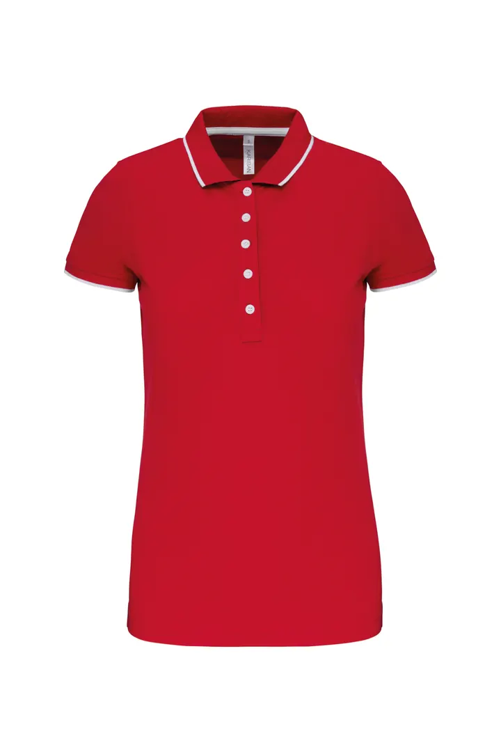 Damen Poloshirt Kurzarm Red / White / Navy