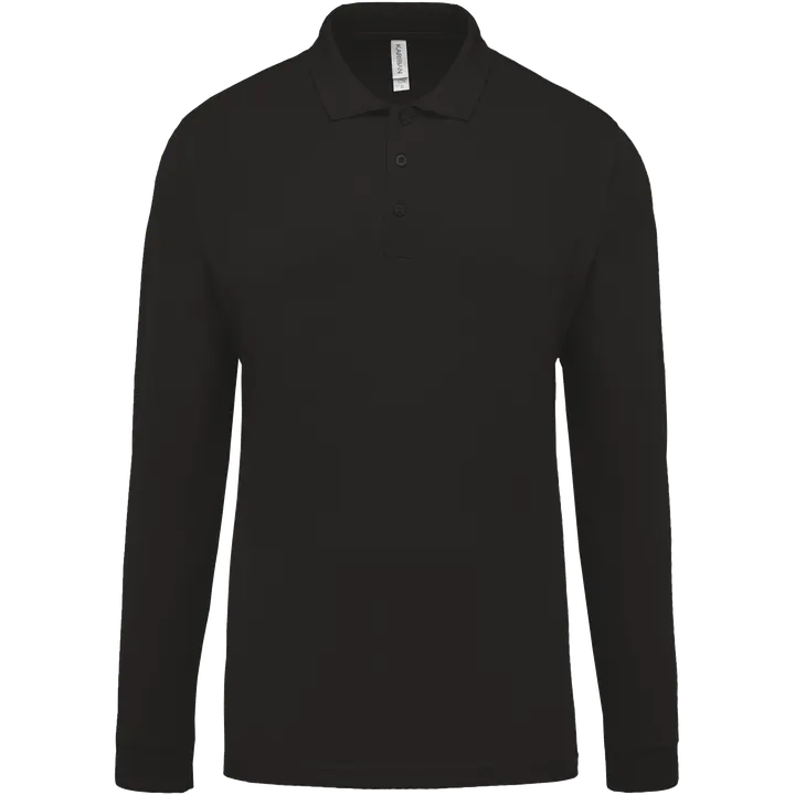 Polo piqué manches longues homme Black