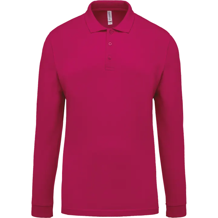 Polo piqué manches longues homme Fuchsia