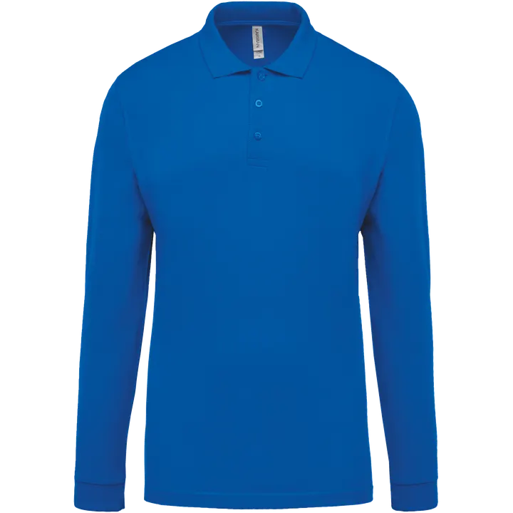 Polo piqué manches longues homme Light Royal Blue