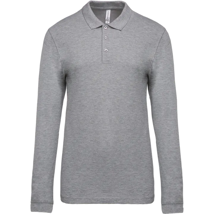 Polo piqué manches longues homme Oxford Grey